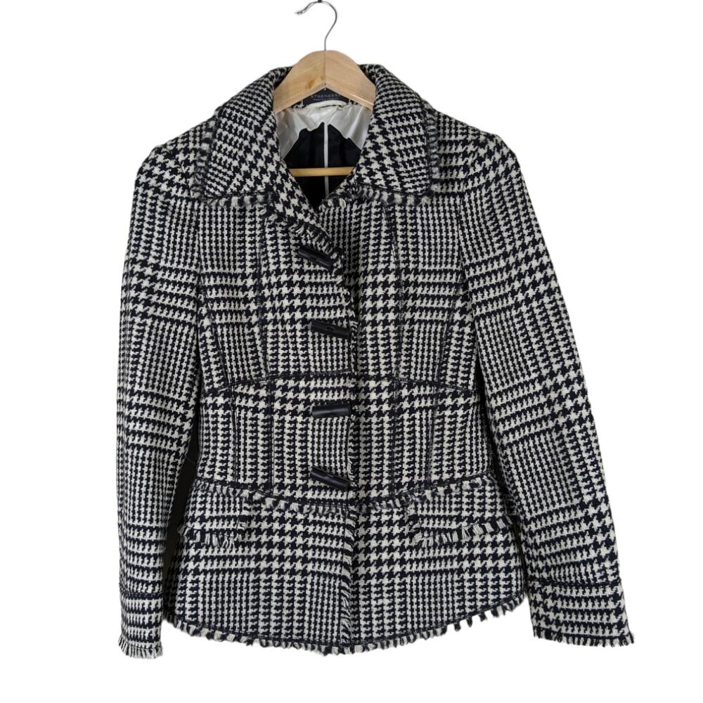 Strenesse Gabriele Strehle Womens Jacket 4 Wool Black White Houndstooth Coat